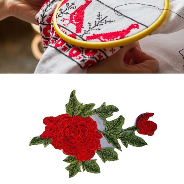 Rose Patch 10.2x7.1in Udsøgt tekstur Holdbar polyester Multifunktionel blomsterpatch til tøj taske sko