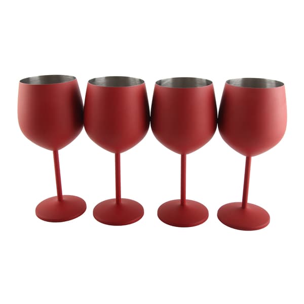4-pack röda vinglas i rostfritt stål 53 cl matt yta okrossbara