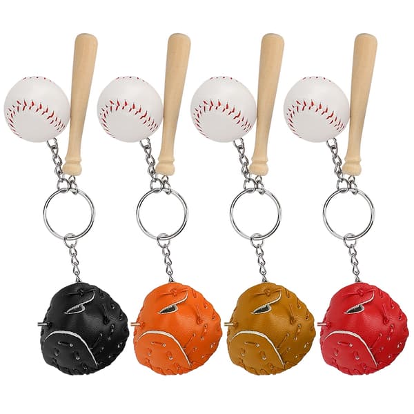 4 stk. Mini Baseballbat Bold Sæt Nøglering Vedhæng Dekoration til Tasker Nøgle