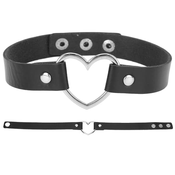 Halsband i PU-läder, justerbart, hjärtformat, smyckestillbehör, svart