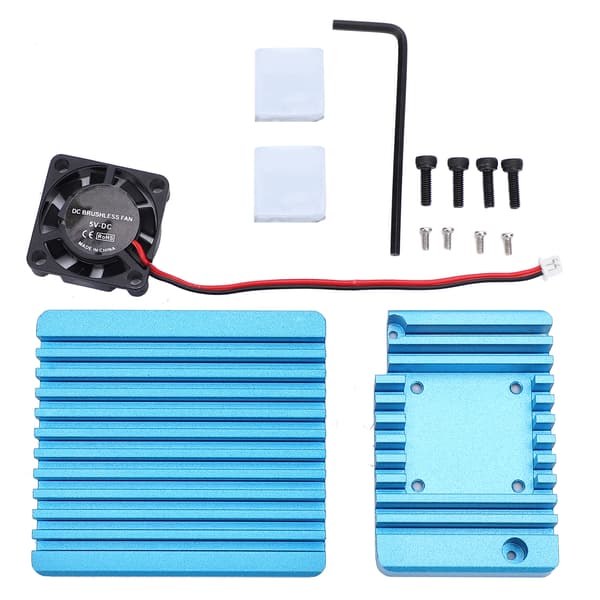 Køleplade i aluminiumslegering med minikøleventilator til NanoPi R2S, effektiv kølefinnkøler