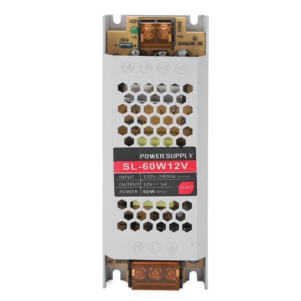 60W 12V 5A Ultratynd LED-driver, aluminiumstrimmeltransformer til stripelys
