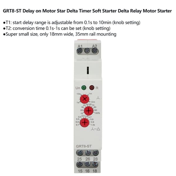 GRT8-ST Stjerne-trekant Timerrelæ Blødstarter Motorstyring, AC/DC 12-240V Forsinkelse Til