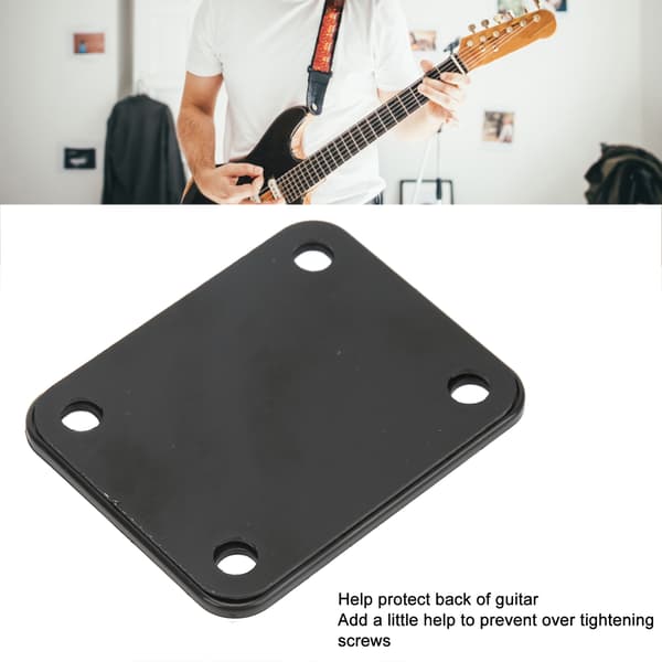 Halsplatta i metall för elgitarr, bakplatta med 4 skruvhål och skruvar för gitarrbas, svart