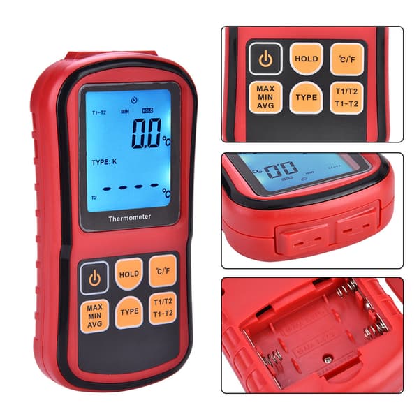 GM1312 Dobbeltkanals Digitalt Termometer LCD Display Temp Måler