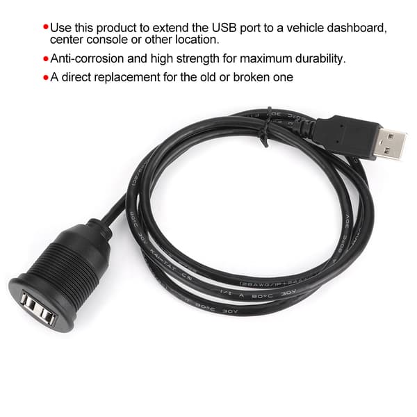 USB2.0 1 uros 2 naaras datakaapeli vedenpitävä kojelaudan sovitinjohto autoon moottoripyörään
