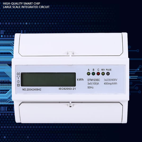 3-faset KWh-måler 230/400V 5-100A Digital Strømmåler LCD Energimonitor