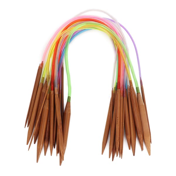 Flerfärgad plaströr kolsyrade dubbla ringformade bambu tröjstickor (40 cm/15,7 tum)