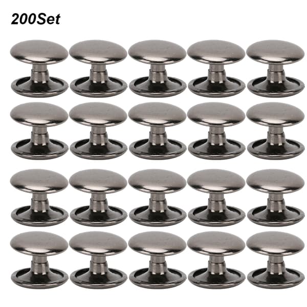200 sæt dobbeltkappede nitter, runde nitter, jernjeansknapper, lædersko, tasker, tøj 12x10mm sort