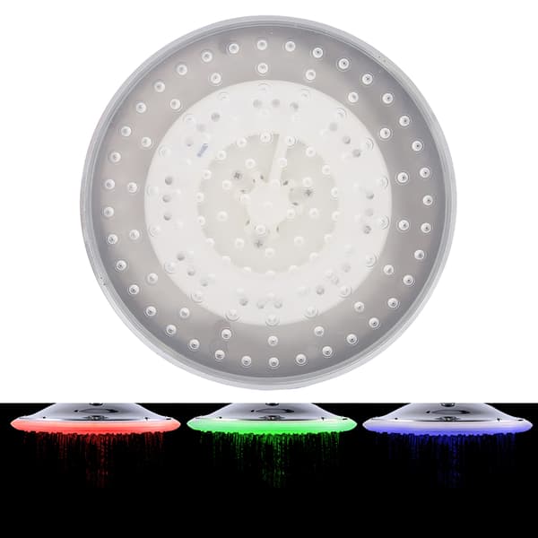 8-tommer rundt regnbruserhoved i rustfrit stål med RGB LED-lys til badeværelsesloft