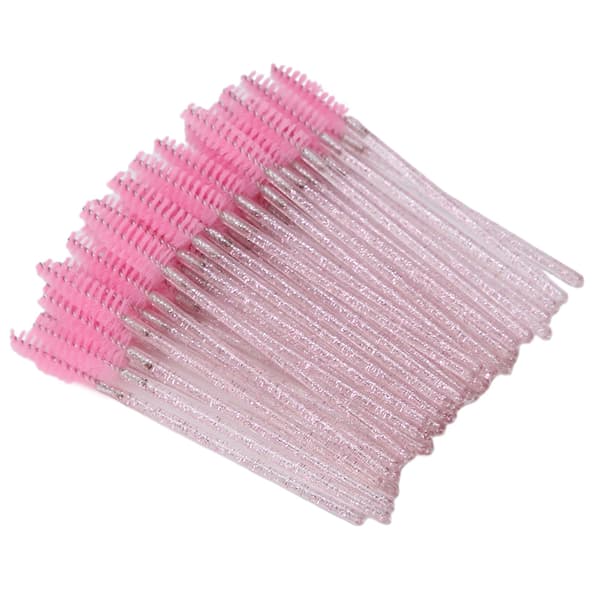 50 stk. nylon makeupbørster, mascarabørster, øjenvippebørster, engangs, bærbare børster, lyserød
