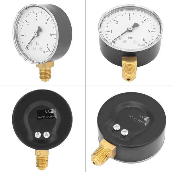1/4\" NPT Hydraulisk Lufttryksmåler 0-6 bar, Sidemonteret Manometer