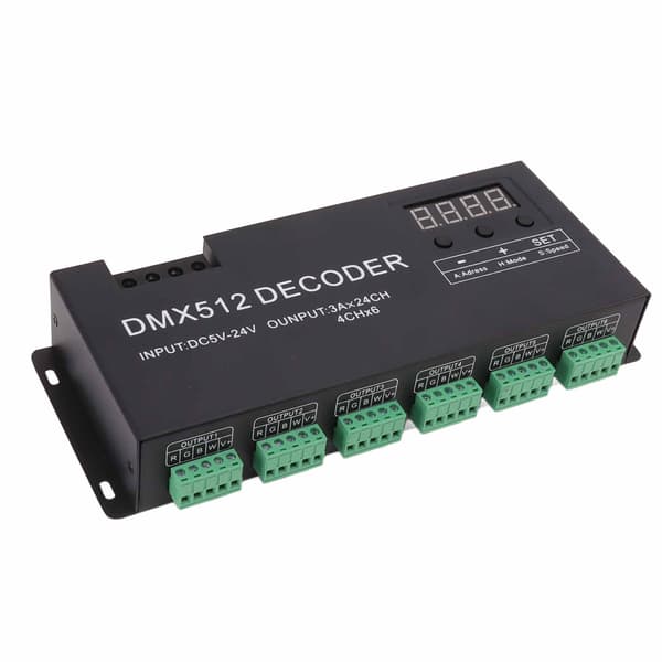 RGBW LED Stage Bar Controller, 24-kanals DMX-dekoder med digital skærm, dæmpningsdriver, DC5V-24V