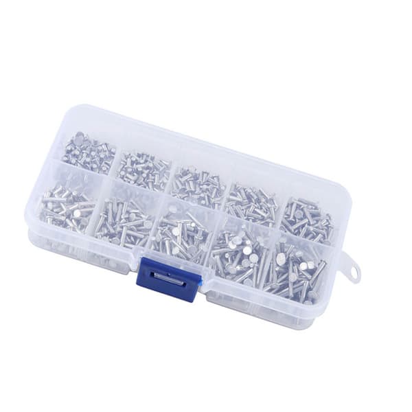 500 stk. M2 massive aluminiumsnitter, fladt hoved, 3-18 mm længdeassortiment