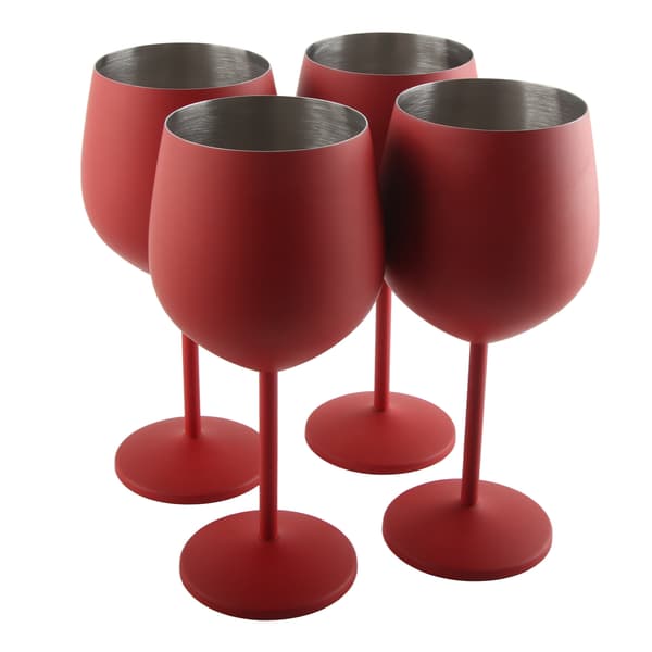 4 stk. røde vinglas i rustfrit stål 18 oz mat finish brudsikre