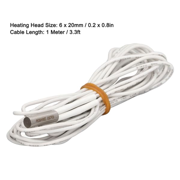 5 STK 24V 60W 3D Printer Varmelegeme Patron, Varmeelement i Rustfrit Stål, 6mm x 20mm, 1M Ledning