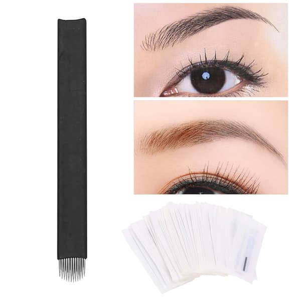 50 stk. 0,18 mm Microblading-nåle Øjenbrynstatovering Semi-permanent nåleblad (U-form 12 ben)