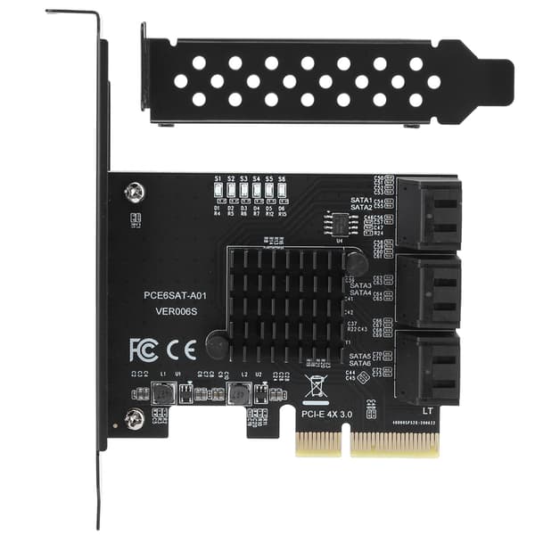 PCIE til 6-ports SATA3.0 6Gbps controllerkort, PCIE3.0 GEN3 4X Hub-adapter til harddisk