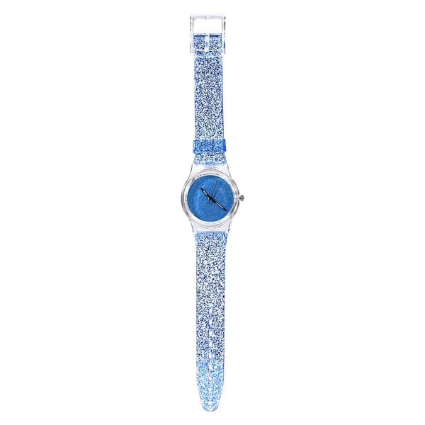 Blå kvartsklocka, rund plastrem, glitterpulverarmbandsur