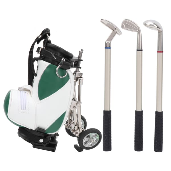 Bordsgolfpennkit: 3 kulspetspennor + kompakt golfpennväska i zinklegering, grön vit