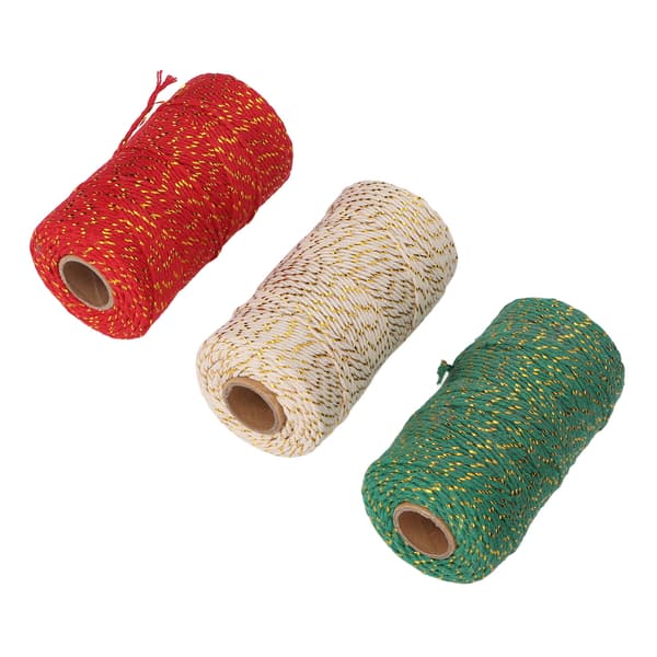 3 rullar julgarn 2 mm diameter vardera 100 m längd klippbart lätt presentgarn för DIY-förpackning