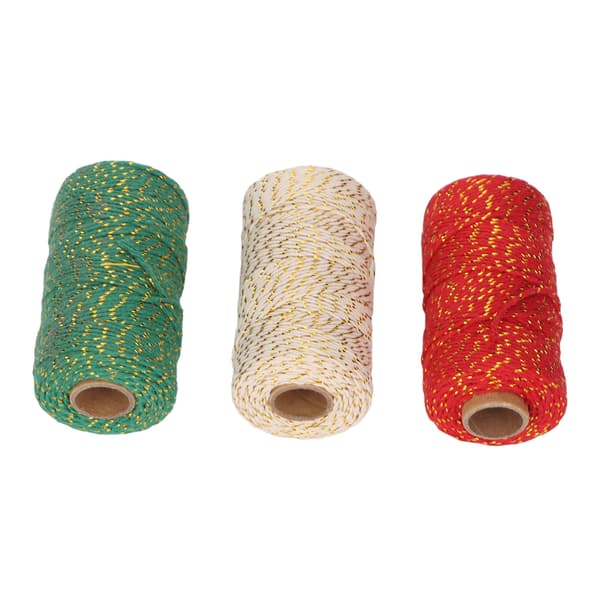 3 rullar julgarn 2 mm diameter vardera 100 m längd klippbart lätt presentgarn för DIY-förpackning