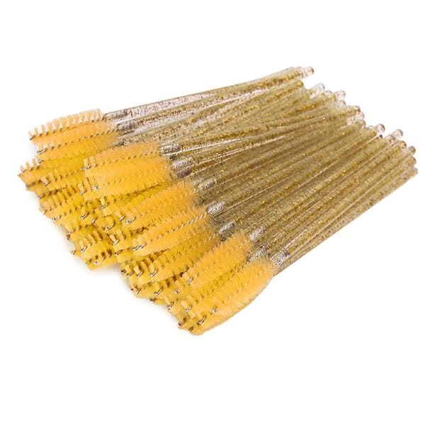 50 stk. nylon makeupbørster, mascarabørster, øjenvippebørster, engangs, bærbare børster, gul