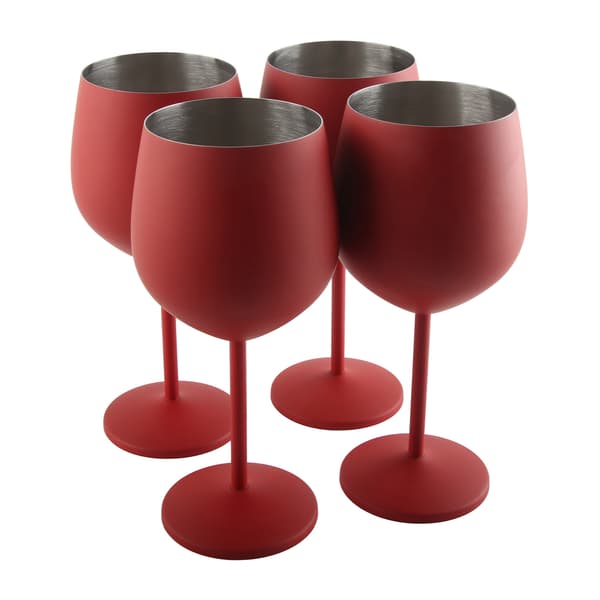 4-pack röda vinglas i rostfritt stål 53 cl matt yta okrossbara
