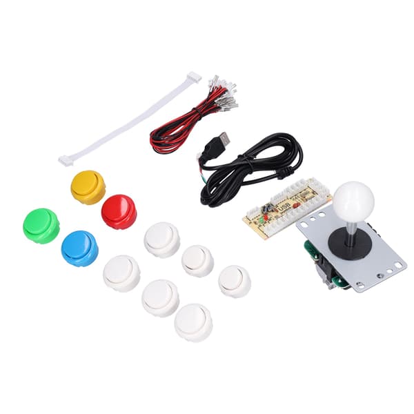 10-knaps arkade-joystick-sæt Nul forsinkelse-encoder DIY-dele til MAME, blandet farve (hvid)