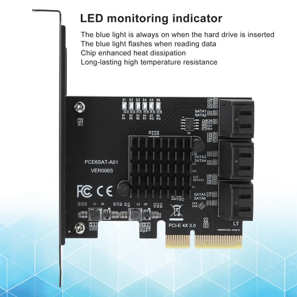 PCIE til 6-ports SATA3.0 6Gbps controllerkort, PCIE3.0 GEN3 4X Hub-adapter til harddisk