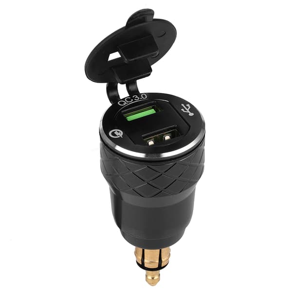 12V-24V Motorcykel USB-port Strømopladerstik med LED-display EU-stik Sort