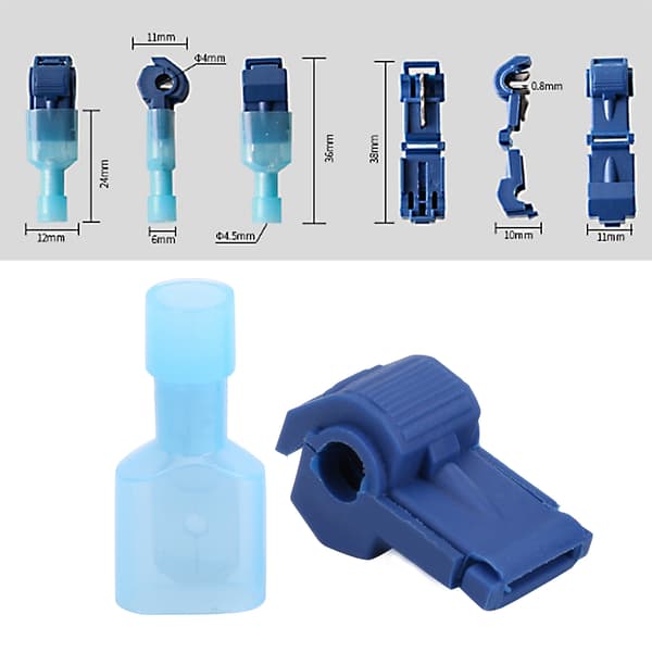 120 st TTap Quick Splice Trådanslutningar Elektrisk Terminal Kit Blå