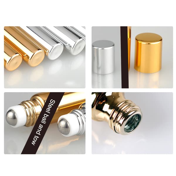7 st påfyllningsbara parfymflaskor i glas, eterisk olja, rullflaskor, bärbara lätta tomma roll-on-flaskor för resor 5 ml gyllene