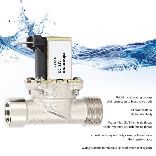2-vägs elektrisk magnetventil i mässing 12V DC normalt stängd 1/2\" NPT