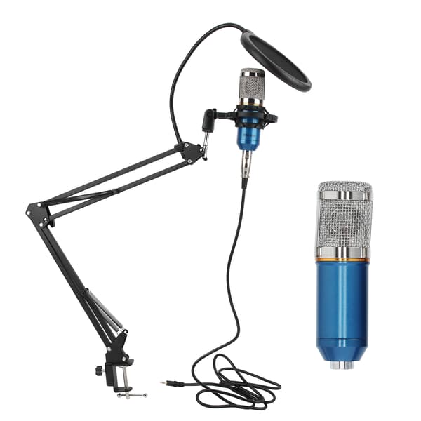 USB Studio Kondensatormikrofonset med bomarm, blått silverrör, för streaming Podcast PC