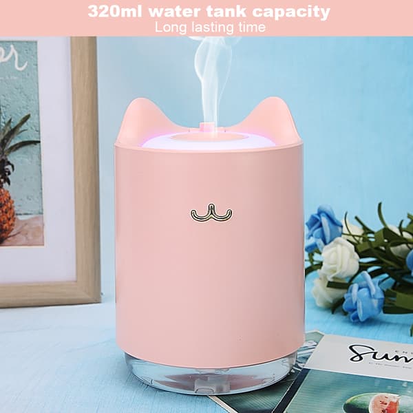 320ML USB-laddande skrivbordsluftfuktare för sovrum, hem och kontor, rosa