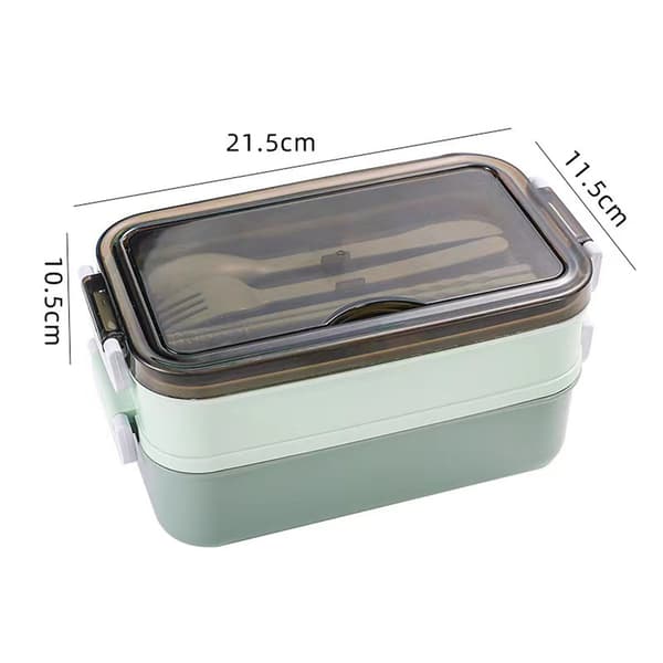 Bento Box 2-vånings mikrovågssäker lunchlåda för studenter, barn och kontor, grön