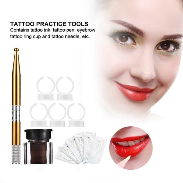 Semi-permanent tatueringsövningsverktygssats Microblading ögonbrynstatuering bläck nål ringkopp penna