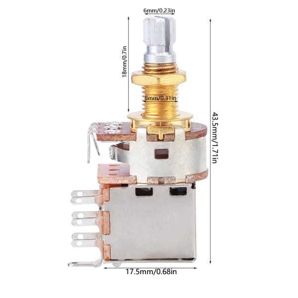 Metallgitarr Volym Ton Pot 500K Ohm A500K för Elgitarr Bas Push Pull Coil Tap 18mm Skaft Guld 1st