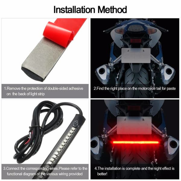 48SMD LED Motorcykel Lysstribe Til Baglygte Bremselys Blinklys