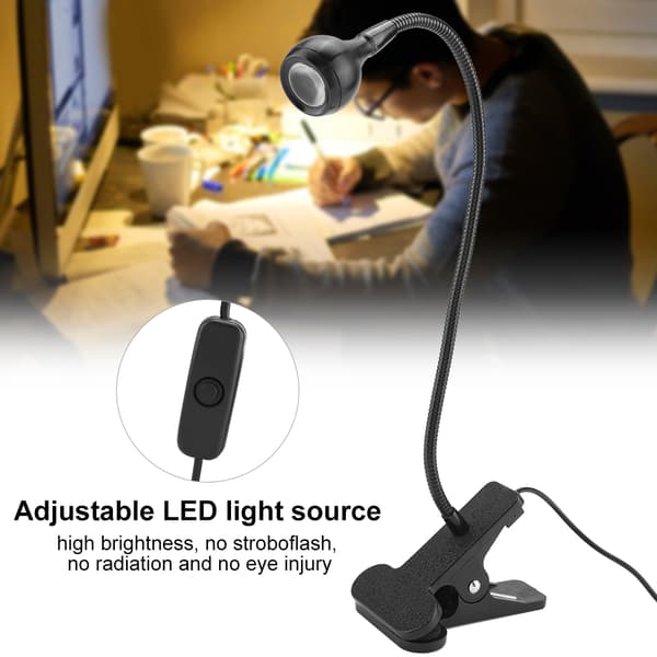 Mini USB LED Bordlampe Clip-On Læselampe til Hjemmestudie Sort Varm