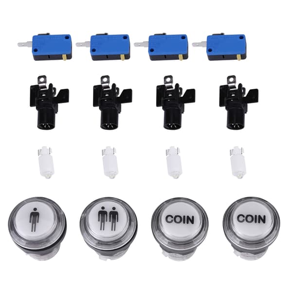 4 x LED Start Trykknap Sæt Del 1 Spiller 2 Spiller LED Møntknapper til Arkade