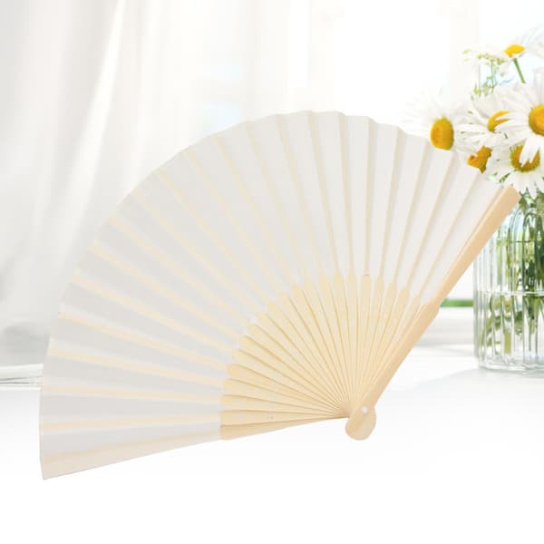 Kinesisk/japansk/retro stil håndholdt foldevifte med stofpose til gave (beige)
