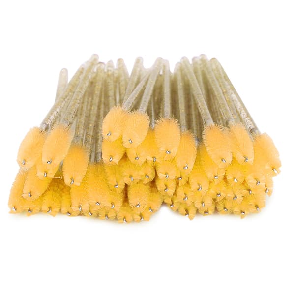 50 stk. nylon makeupbørster, mascarabørster, øjenvippebørster, engangs, bærbare børster, gul