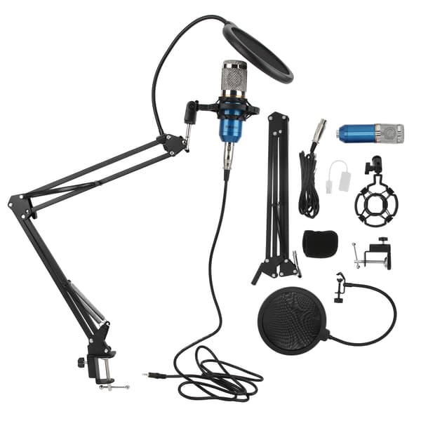 USB Studio Kondensatormikrofonset med bomarm, blått silverrör, för streaming Podcast PC