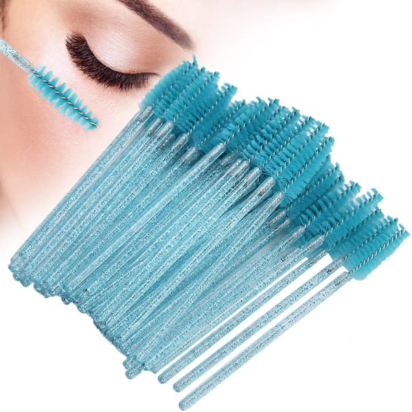 50 stk. nylon makeupbørster, mascarabørster, øjenvippebørster, engangs, bærbare børster - lyseblå
