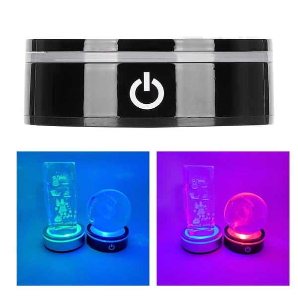 LED Base Krystal Sort Flad Touch Multi Mode Farverigt Hvidt Lys 3D Indgraveret Laser Base