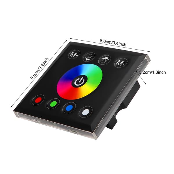 Levende RGBW LED Touch Screen Controller med lysdæmper, vægmonteret, sort, til LED-strip lys
