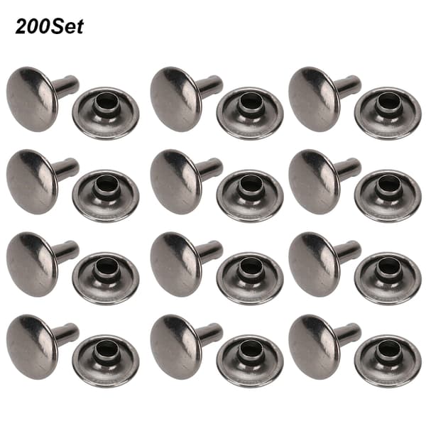 200 sæt dobbeltkappede nitter, runde nitter, jernjeansknapper, lædersko, tasker, tøj 10x10mm sort
