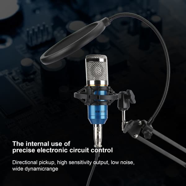 USB Studio Kondensatormikrofonset med bomarm, blått silverrör, för streaming Podcast PC
